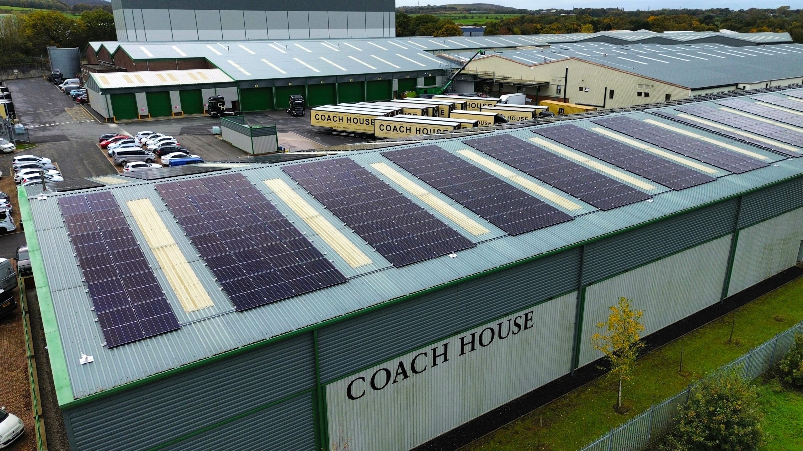 Close ariel shot of solar panels on Coach House