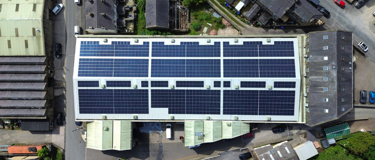 Solar panels on a big warehouse